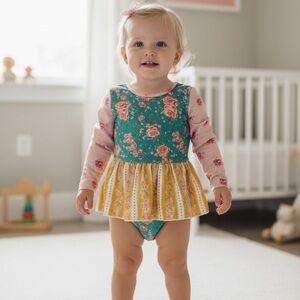 Sweet Honey Floral Baby Swimsuit in Teal and Yellow 3T